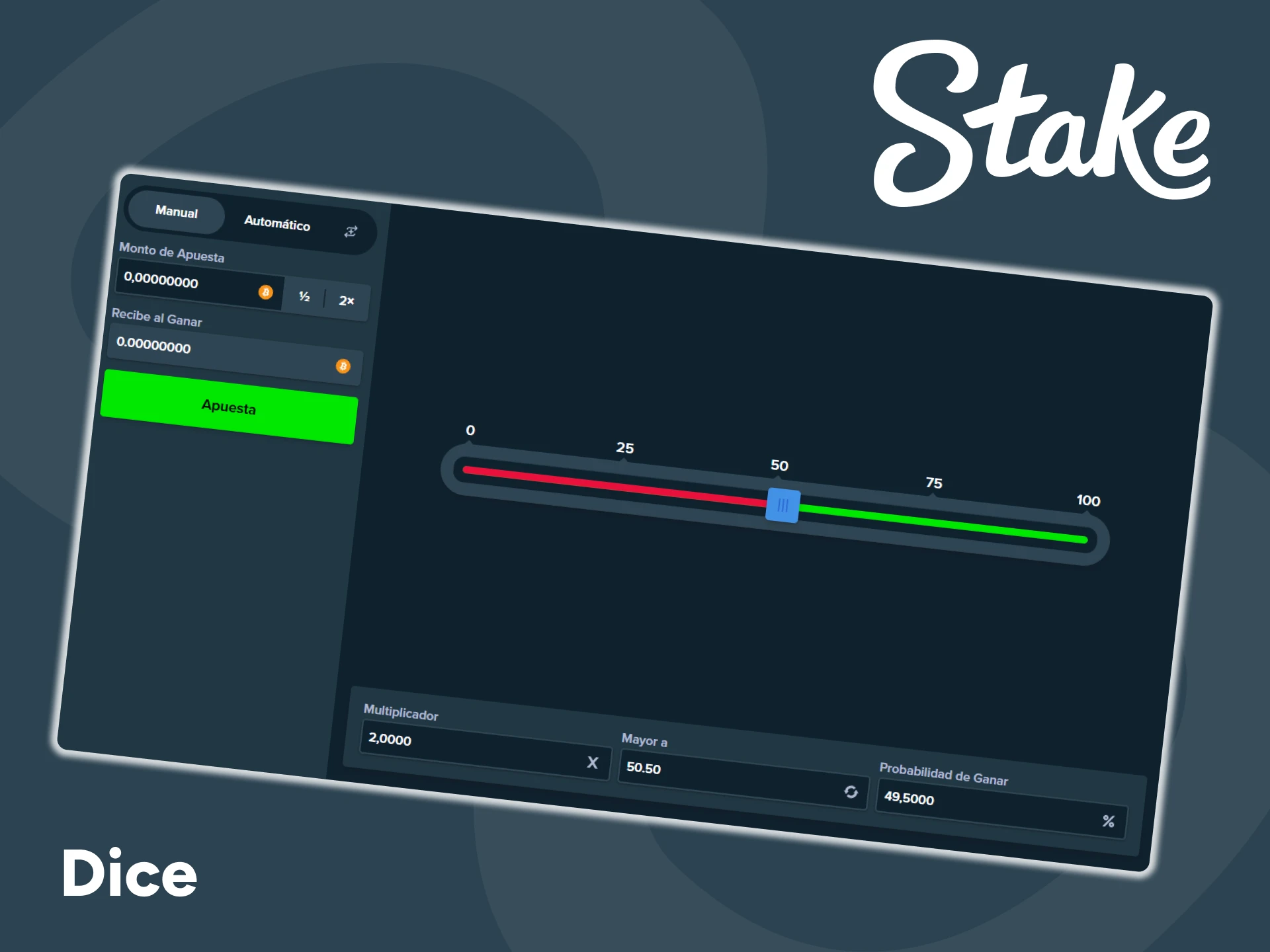 Stake Originals ofrece el juego Dice para los jugadores.