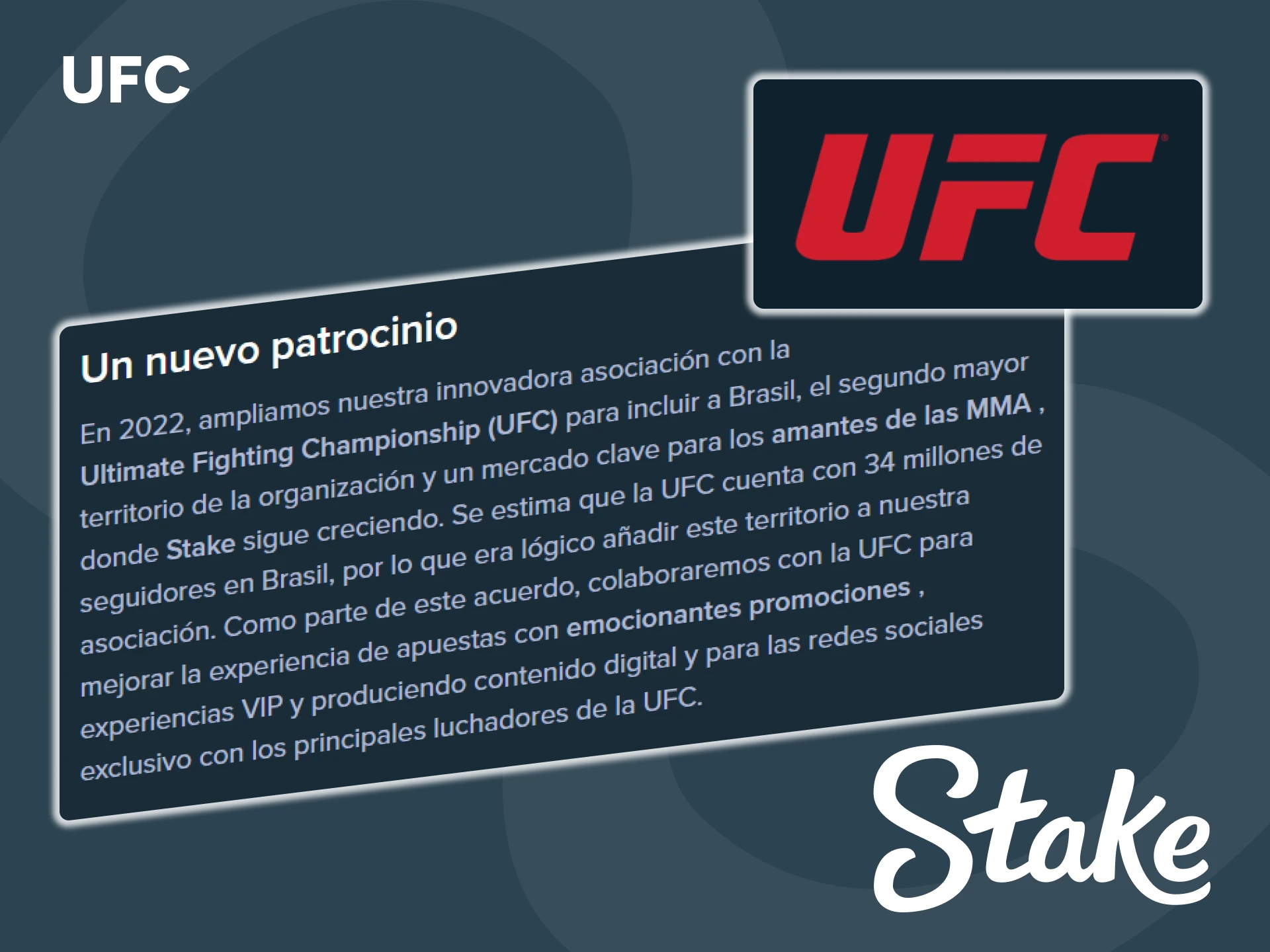 UFC y Stake mantienen una sólida alianza.