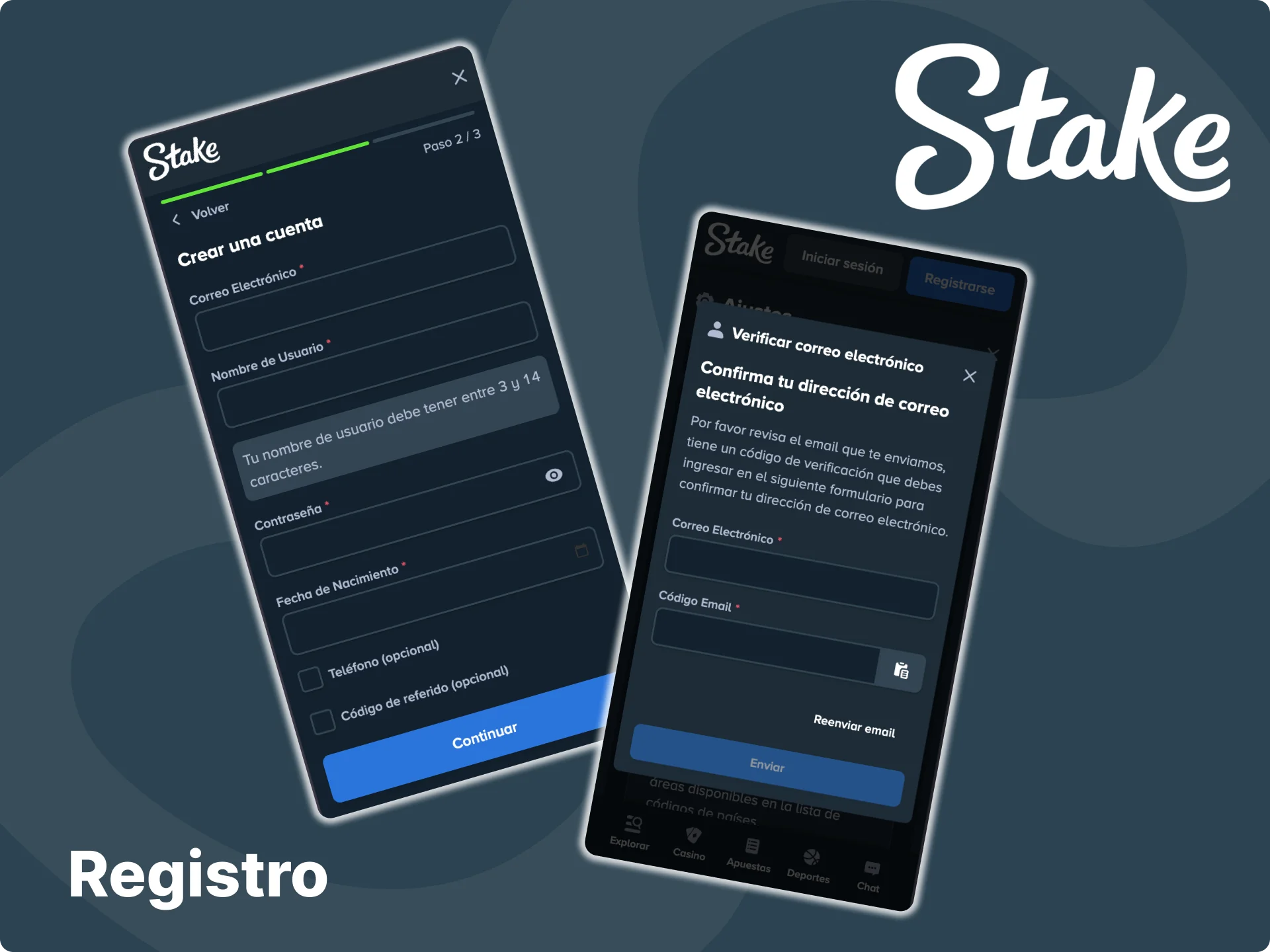 Siga unos sencillos pasos para registrarse a través de la aplicación Stake.